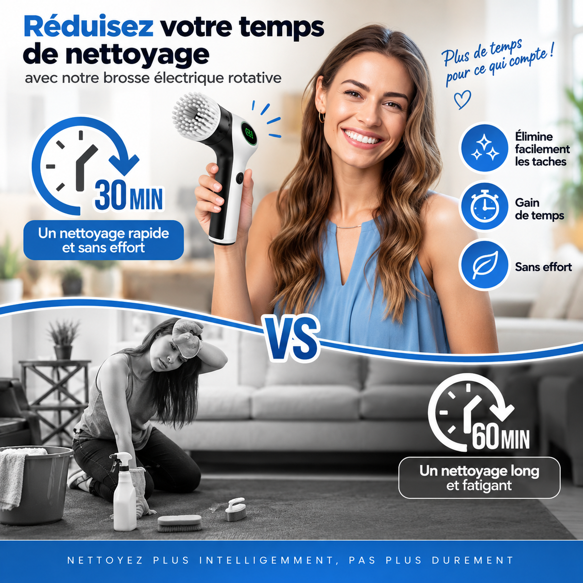 Brosse de douche électrique rotative sans fil avec 6 têtes de brosse