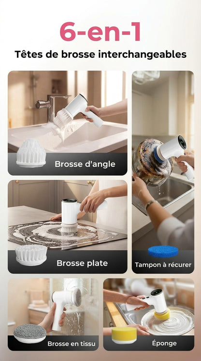 Brosse de douche électrique rotative sans fil avec 6 têtes de brosse