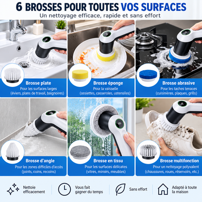 Brosse de douche électrique rotative sans fil avec 6 têtes de brosse