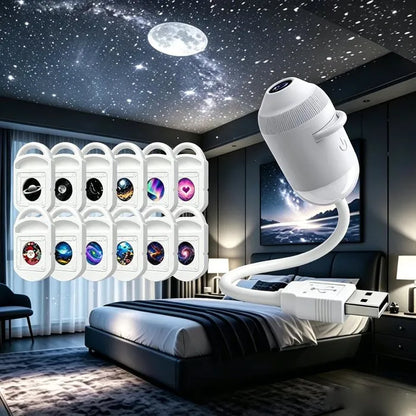 Mini projecteur Galaxy USB pour voiture, chambre, plafond – Lampe LED portable étoilée, aide au sommeil, veilleuse d'ambiance avec diapositives interchangeables